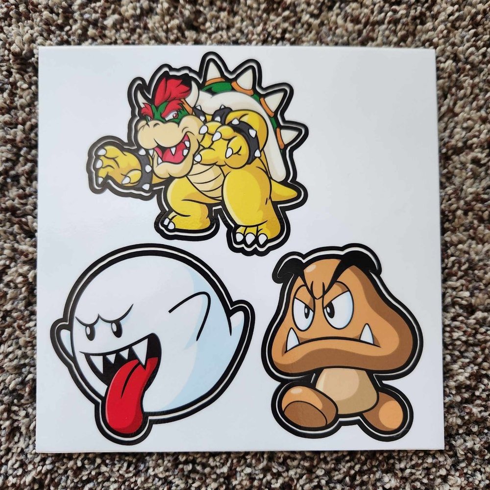 Mario Bowser Boo Goomba Stickers (Approx 3" x 3" each sticker) Bam Box exclusive